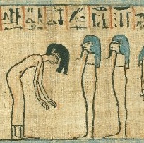 Papyrus of Anhai. Detail of the dead woman with her hair forwards and bending her body as a sign of respect. XX Dynasty. Ancient Egypt . British Museum.