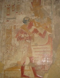 Hathor nursing Seti I. Temple of Abydos. XIX Dynasty. Ancient Egypt.