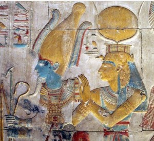 Isis and Osiris. Relief from Abydos. XIX Dynasty. Ancient Egypt.