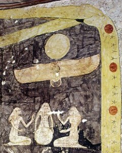 Isis and Nephthys as midwifes of Nut in her labour. Book of the Day. Tomb of Ramses IX. Ancient Egypt. Thebanmappingproject
