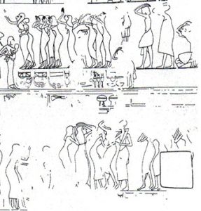 Detail of the common mourners in the death of Meketaten. RoyalTomb of Amarna. Lament in Amarna