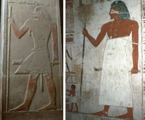 Noblemen from Old and New Kingdom. Uniformity in Egyptian Art is evident.