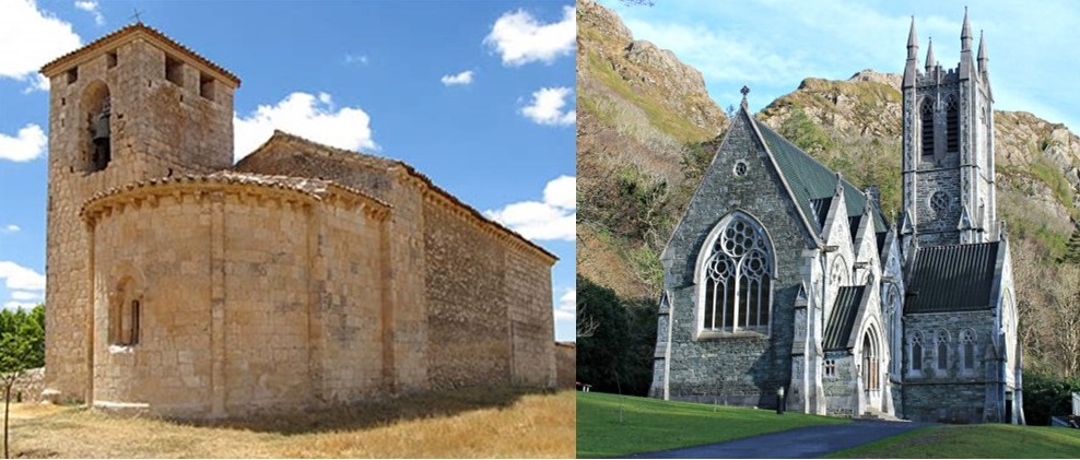 Romanesque church versus Gothic church.