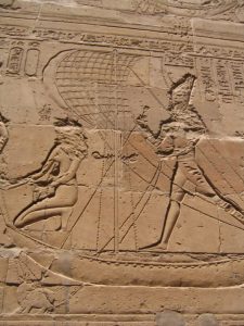 Seth being defeated by Horus. Relief from the Temple of Edfu. Ancien Egypt
