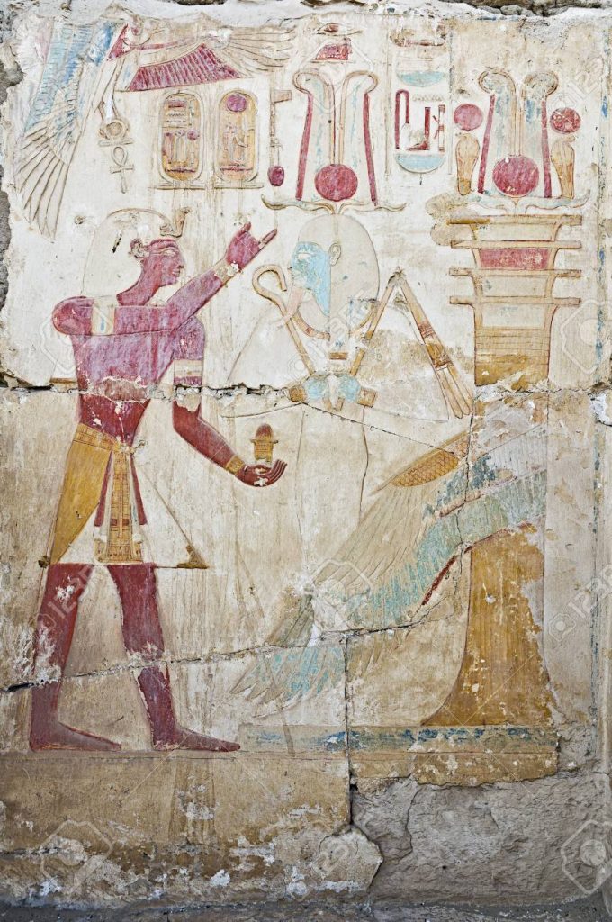 Seti I worshipping Osiris in the temple of Abydos.