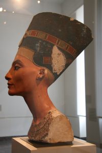 Bust of Nefertiti from the workshop of the Egyptian artist Tutmosis,, Chief Sculptor after Bak under the reign of Akhenaten. BerlinMuseum.Photo: Mª Rosa Valdesogo
