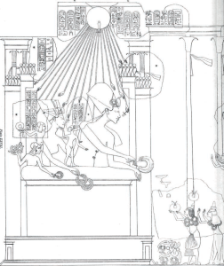 Akhenaten and his family giving the gold of honour to Ay (Tomb EA25).(Davies, 1908, vol. 6, pl. XXIX)